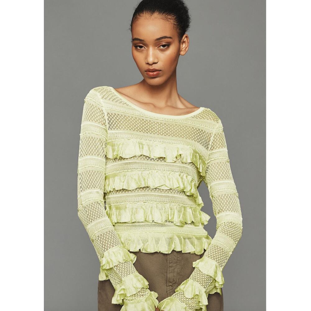 nwt by ANTHROPOLOGIE sz M ruffle sweater light green